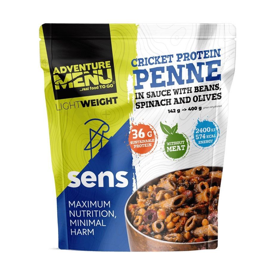 Adventure Menu cvrččí proteinové penne v omáčce s fazolemi, špenátem a olivami