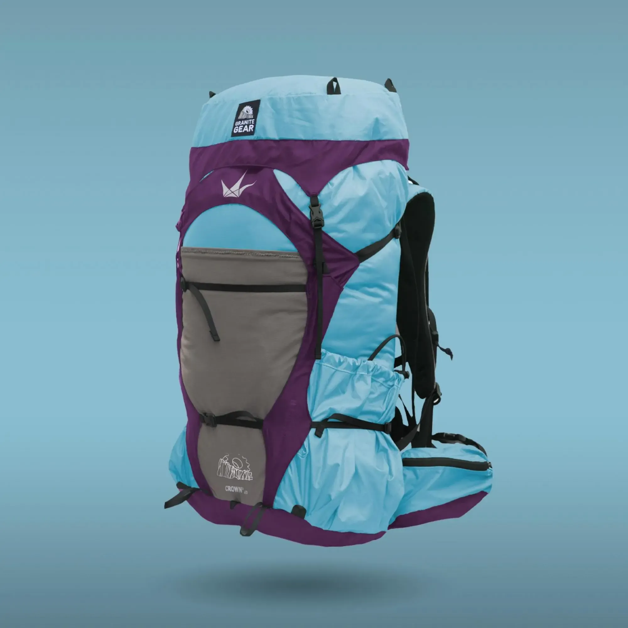 Odolný pohodlný turistický batoh Granite Gear Crown3 40 ECO pro ženy s objemem 40 v modré barvě na turistiku.