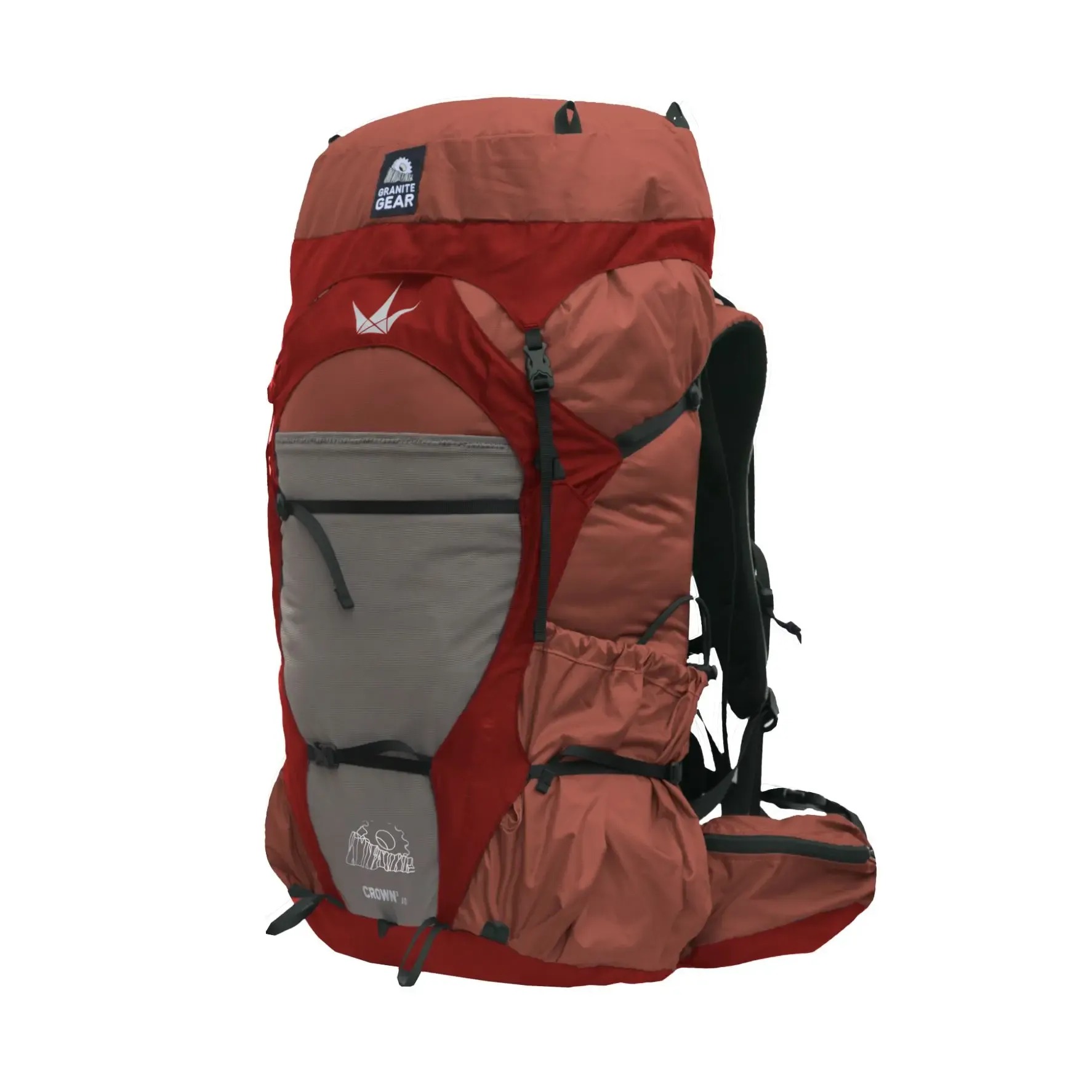 Odolný pohodlný turistický batoh Granite Gear Crown3 40 ECO s objemem 40 v červené barvě na turistiku.