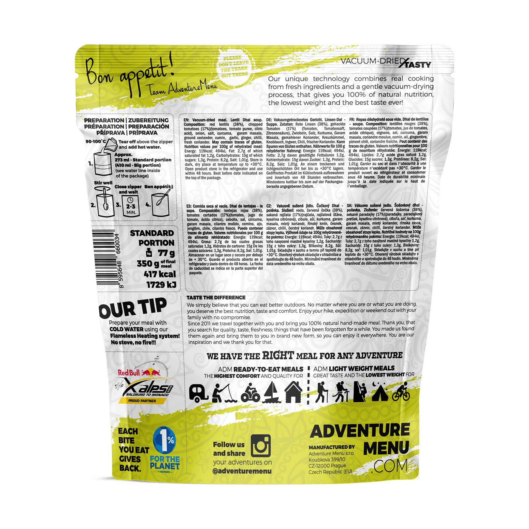 Adventure Menu Čočkový Dhal polévka